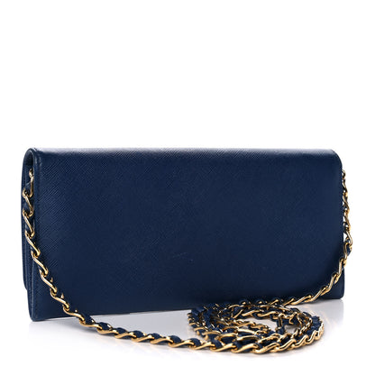 Prada Saffiano Metal Oro Chain Wallet Bleuette 3 of 11