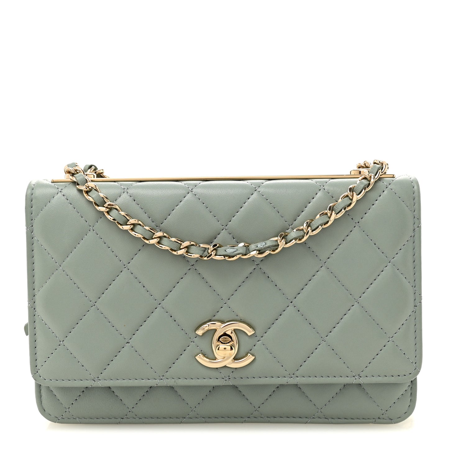 Lambskin Quilted Trendy CC Wallet On Chain WOC Grey