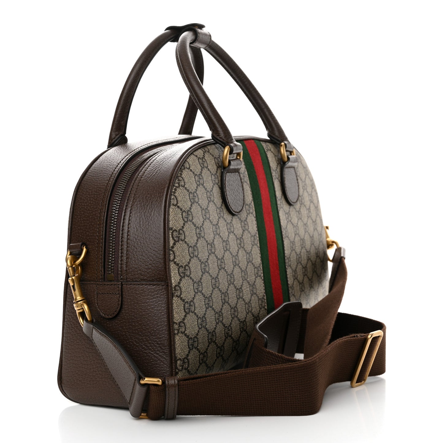 GG Supreme Monogram Textured Dollar Calfskin Web Medium Savoy Bowling Bag Beige Ebony New Acero