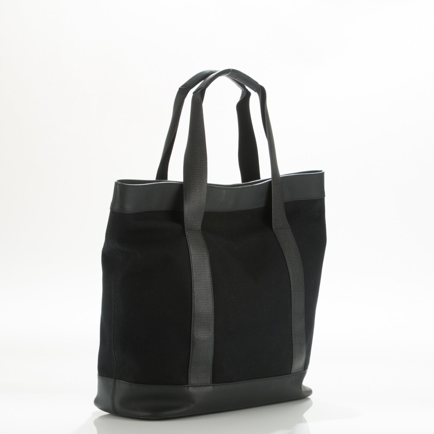Rubber Calfskin Canvas Navy Tote Black