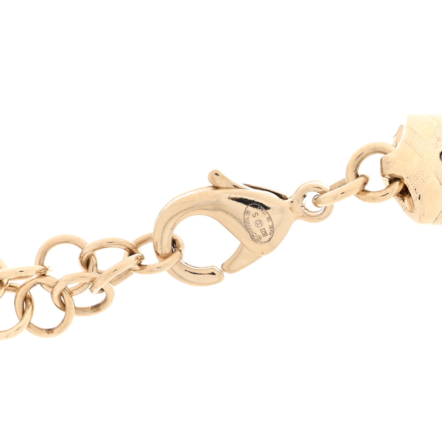 Metal Lambskin Crystal Chain CC Necklace Black Gold