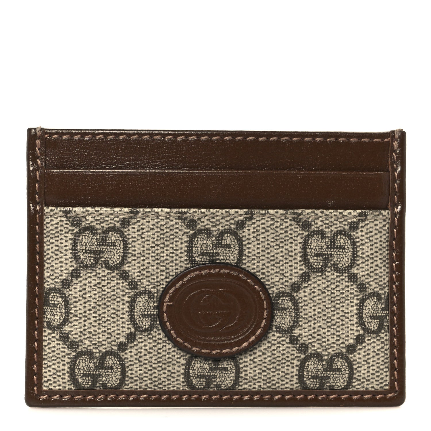 Gucci GG Supreme Monogram Azalea Calfskin Retro Interlocking G Card Holder Beige Ebony Brown Sugar 1 of 7