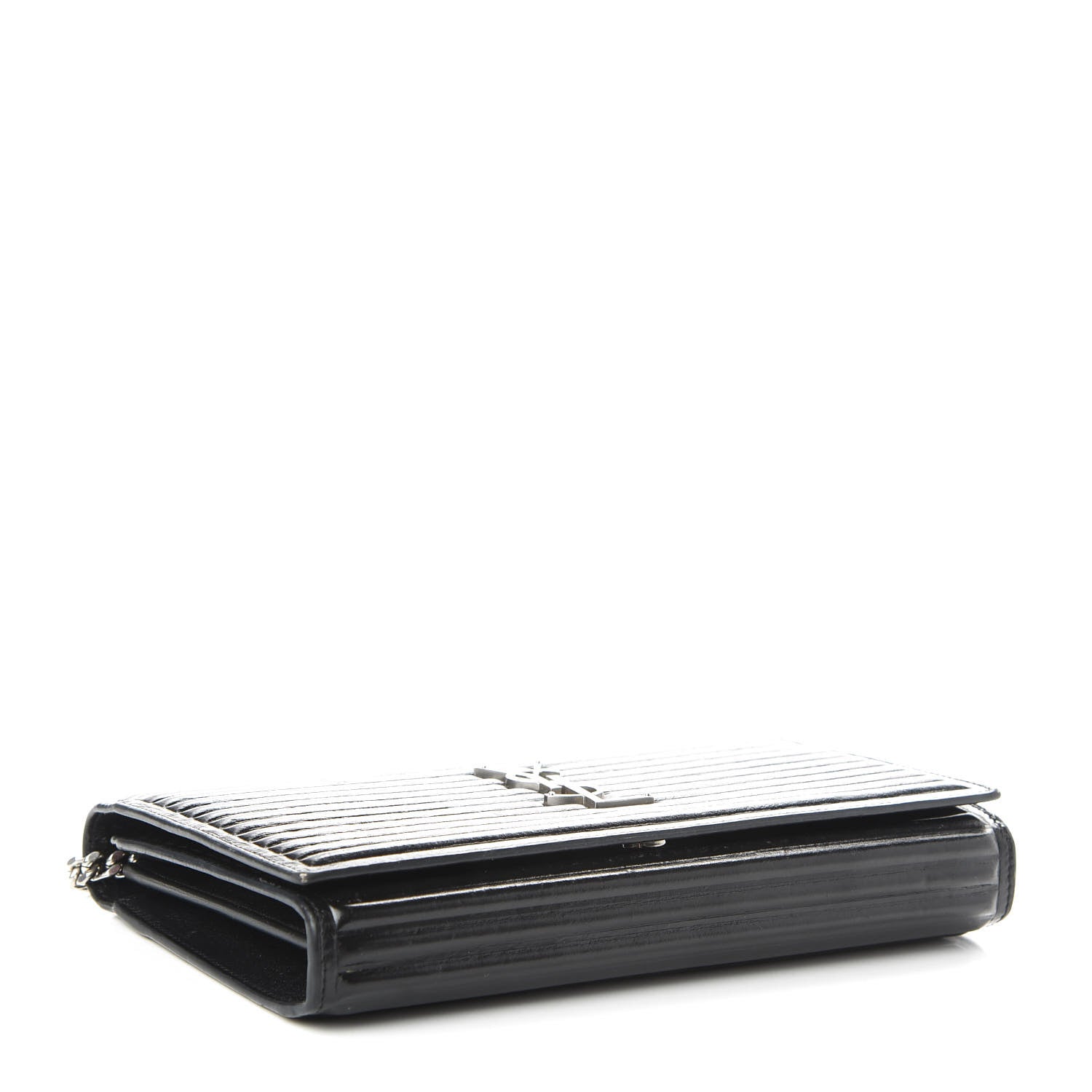 Saint Laurent Ribbed Calfskin Opium Monogram Chain Wallet Black 4 of 9