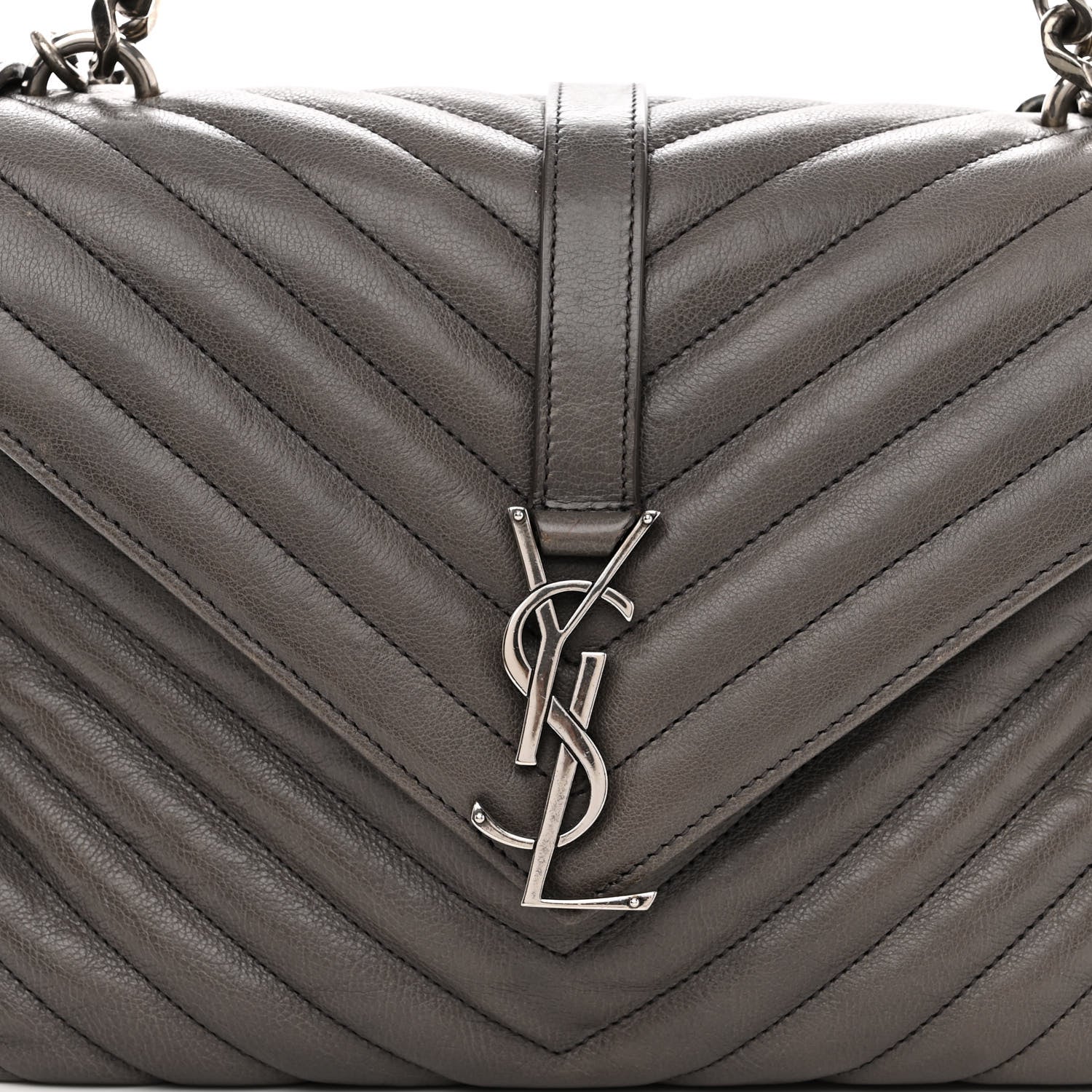 Saint Laurent Sheepskin Matelasse Chevron Monogram Medium College Bag Light Coal 7 of 12