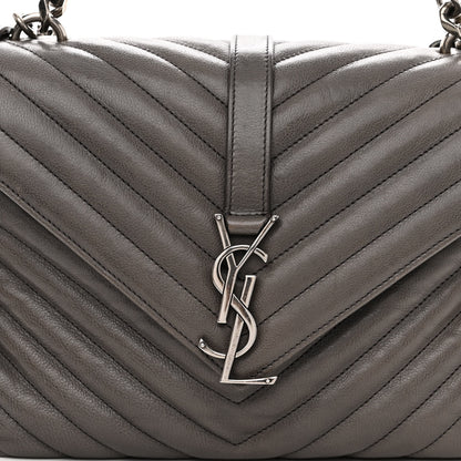 Saint Laurent Sheepskin Matelasse Chevron Monogram Medium College Bag Light Coal 7 of 12