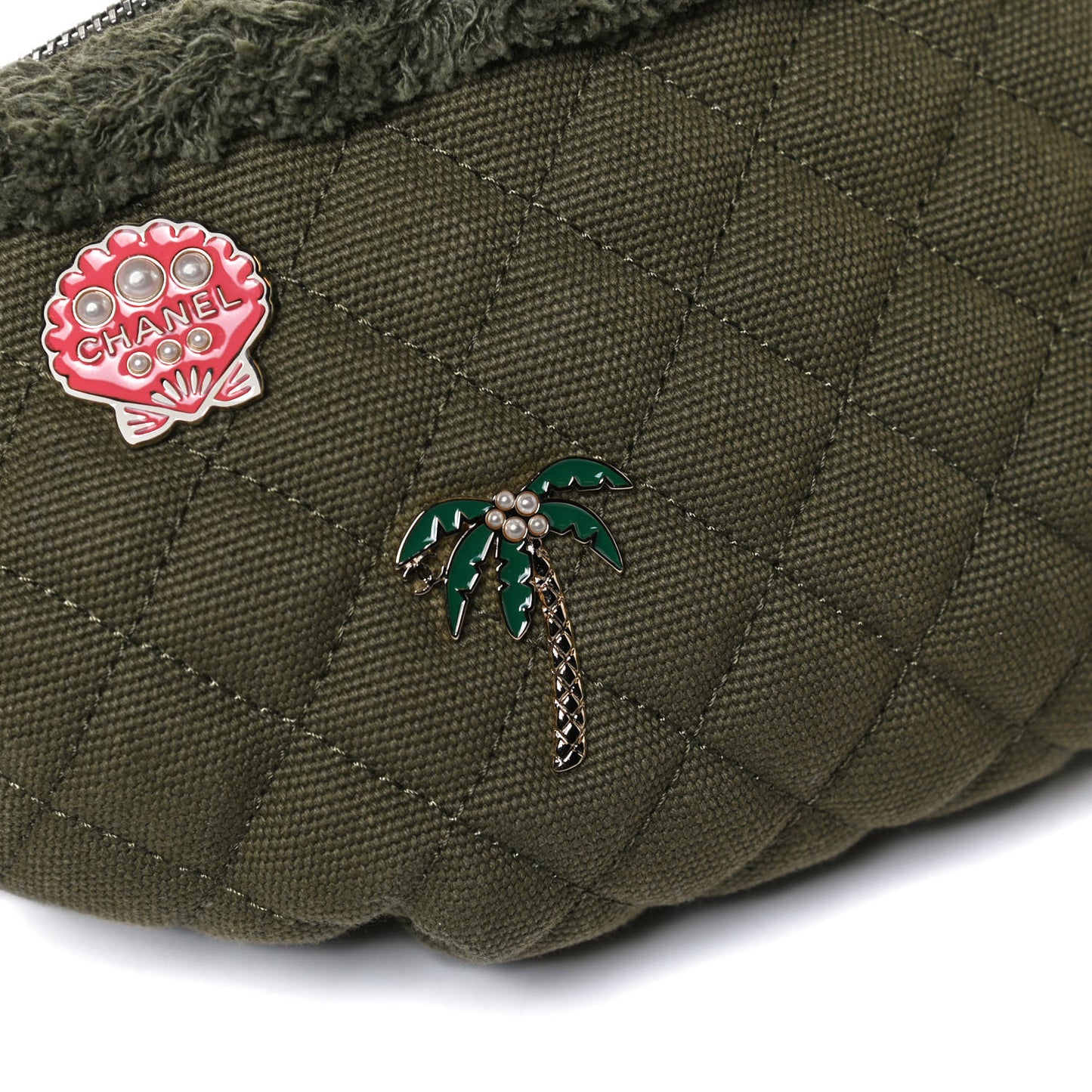 Canvas Lambskin Quilted Coco Cuba Charms Waist Bag Khaki