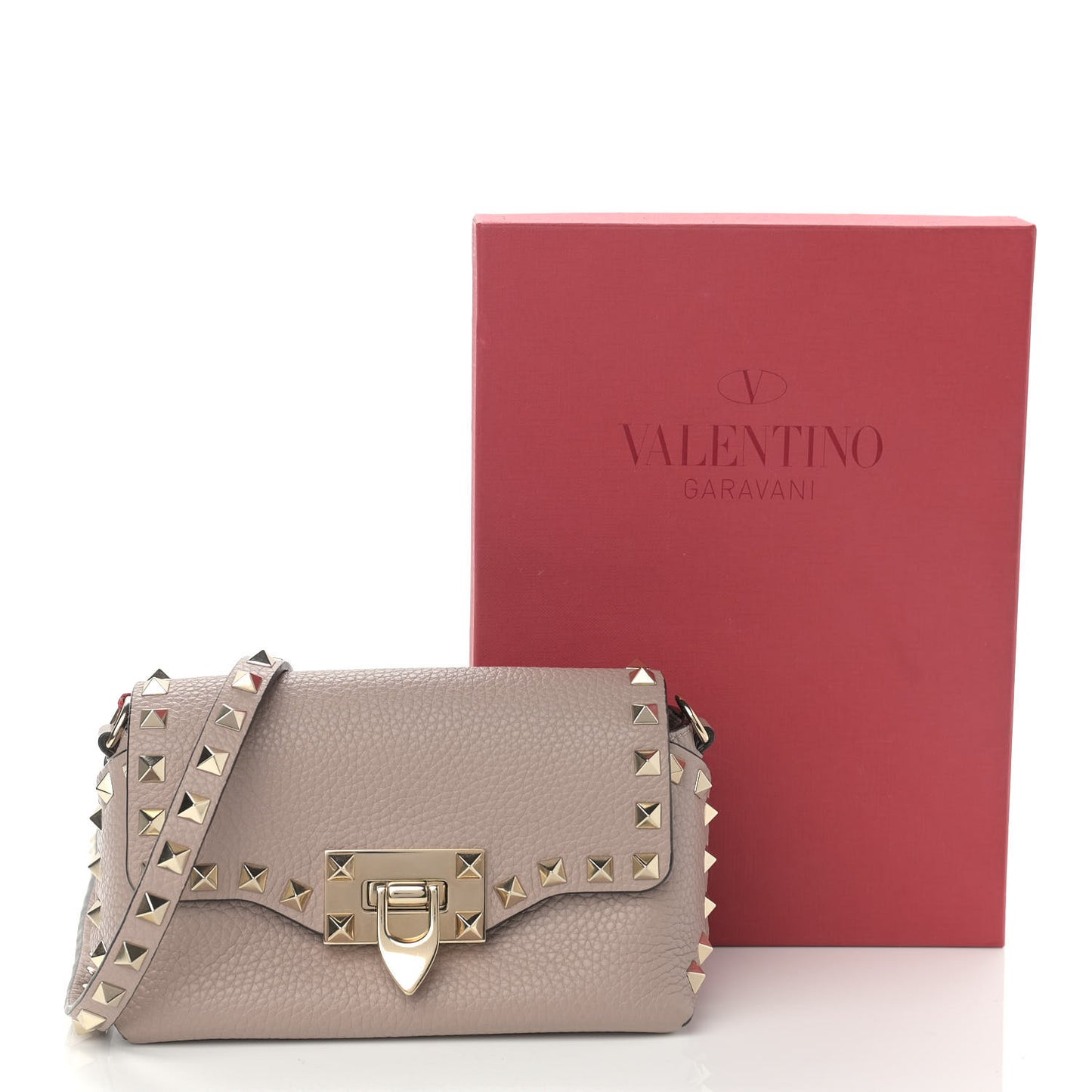 Pebbled Calfskin Mini Rockstud Crossbody Bag Poudre