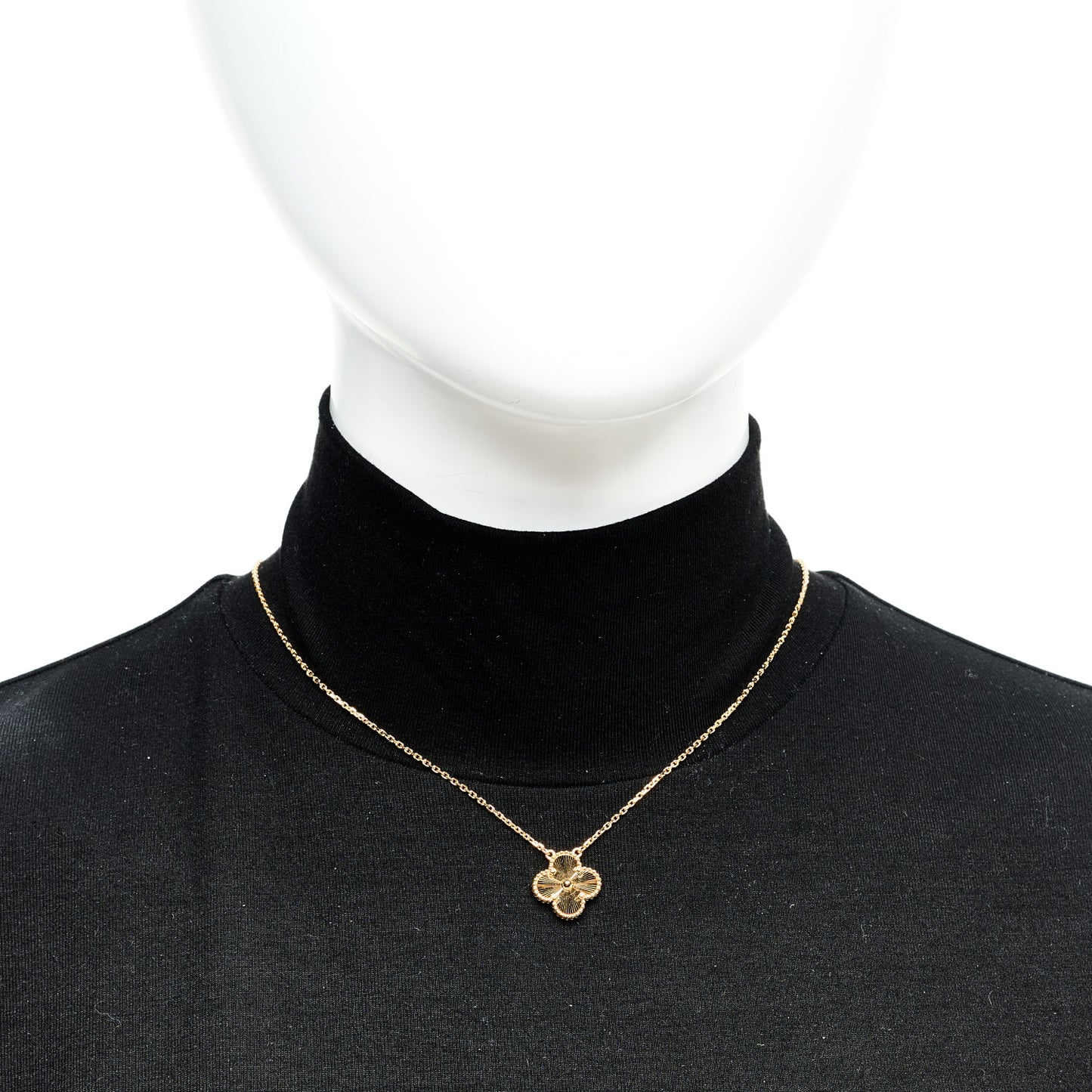 18K Yellow Gold Guilloche Vintage Alhambra Pendant Necklace