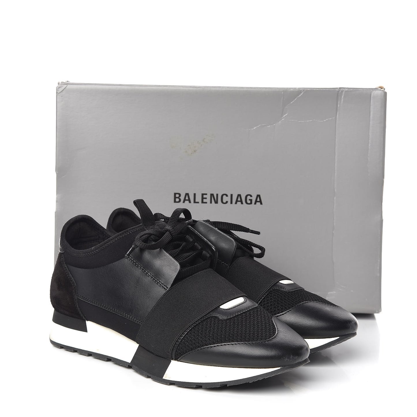 Mesh Calfskin Neoprene Suede Womens Race Runner Sneakers 38 Black