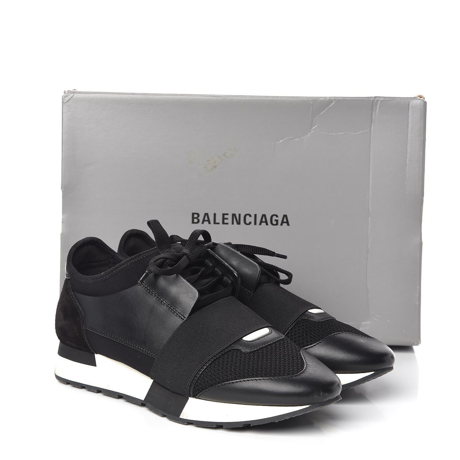 Balenciaga Mesh Calfskin Neoprene Suede Womens Race Runner Sneakers 38 Black 12 of 12