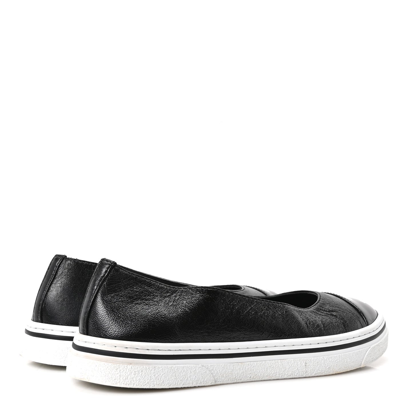 Crumpled Shiny Lambskin Patent Calfskin CC Ballet Flats 36.5 Black