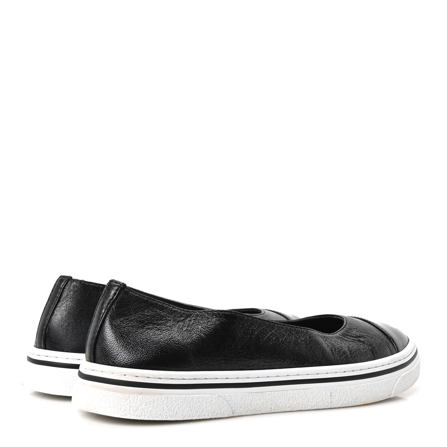 Chanel Crumpled Shiny Lambskin Patent Calfskin CC Ballet Flats 36.5 Black 5 of 10