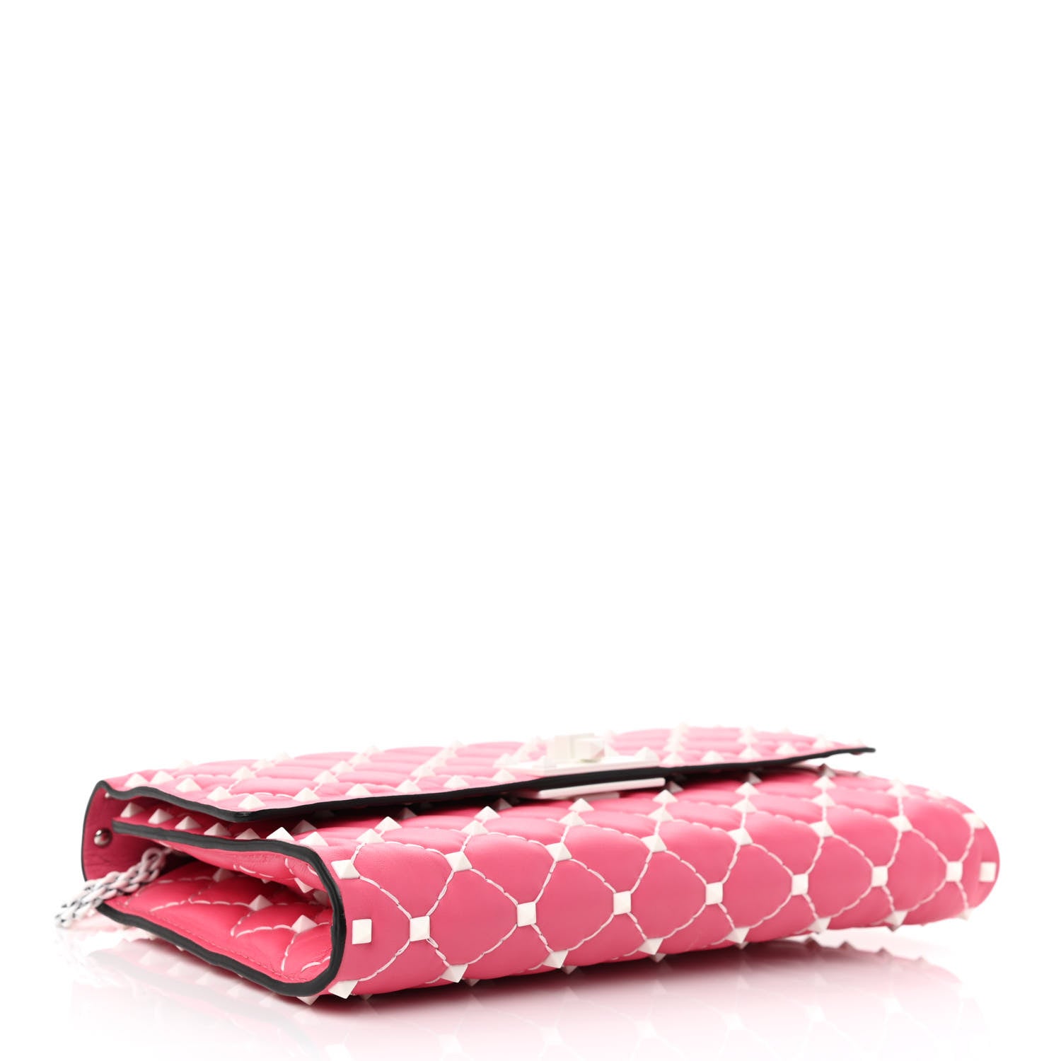 Valentino Garavani Lambskin Free Rockstud Spike Wallet On Chain Shadow Pink 4 of 9