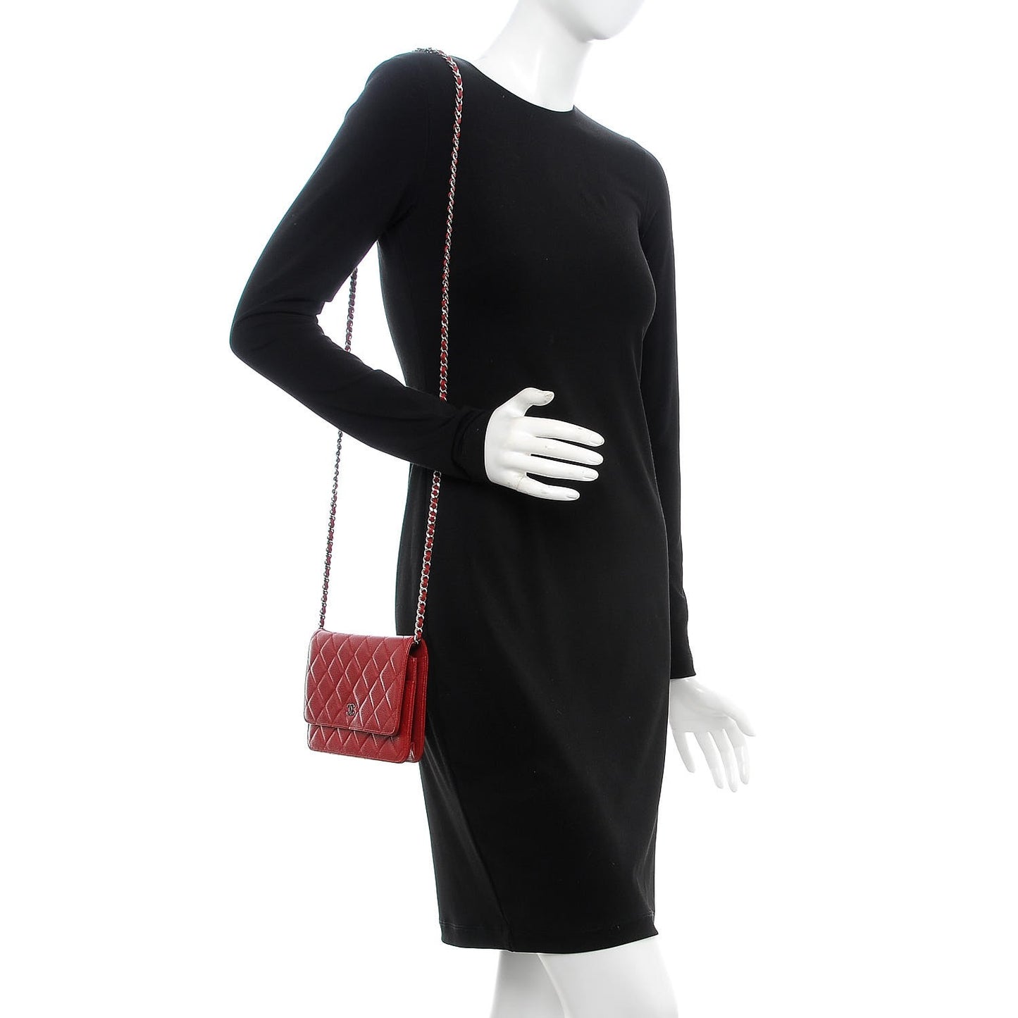 Caviar Quilted Wallet on Chain WOC Red