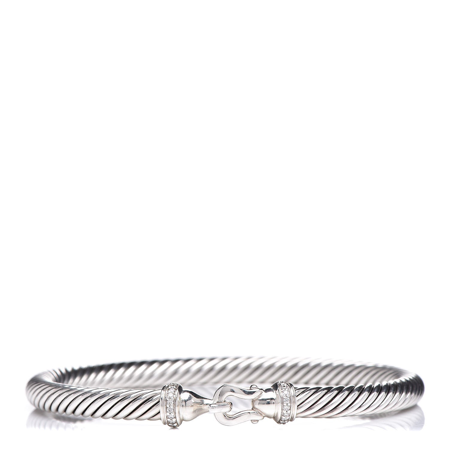 David Yurman Sterling Silver Diamond 5mm Cable Buckle Bracelet 1 of 5