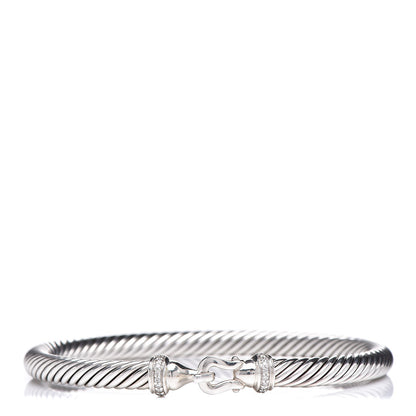 David Yurman Sterling Silver Diamond 5mm Cable Buckle Bracelet 1 of 5