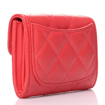 Chanel Lambskin Quilted Flap Card Holder Wallet Coral 3 of 13