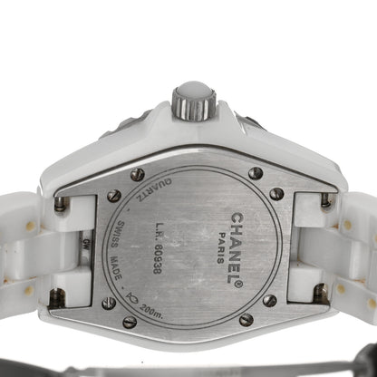 Chanel Stainless Steel Ceramic Diamond Pave Bezel 33mm J12 Quartz Watch White 4 of 4