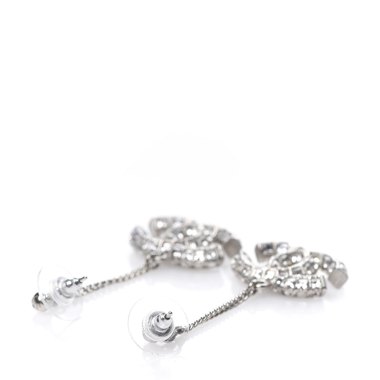 Chanel Baguette Crystal CC Drop Earrings Silver 3 of 4