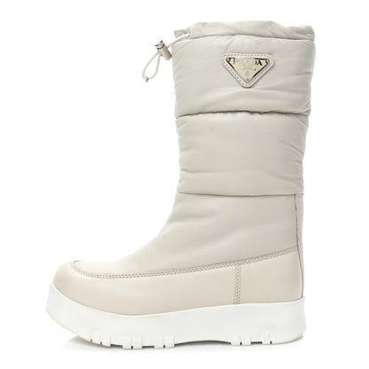 Prada Nappa Metal Triangle Logo Padded Moon Boots 36.5 White 1 of 9