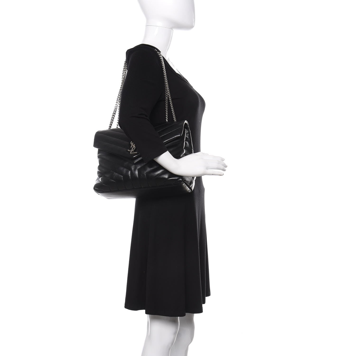 Saint Laurent Calfskin Y Quilted Monogram Medium Loulou Chain Satchel Black 2 of 12