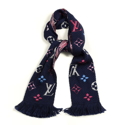 Louis Vuitton Wool Silk Rainbow Logomania Scarf Navy 1 of 3