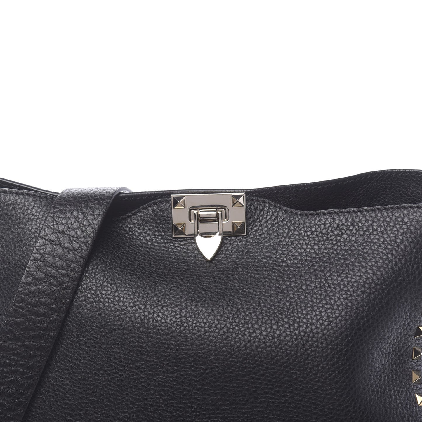 Pebbled Calfskin Large Rockstud Flip-Lock Messenger Bag Black