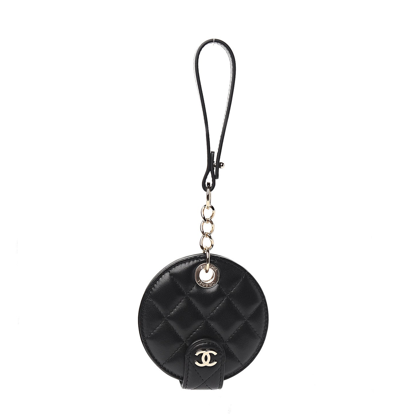 Lambskin Quilted Round Luggage Tag Black