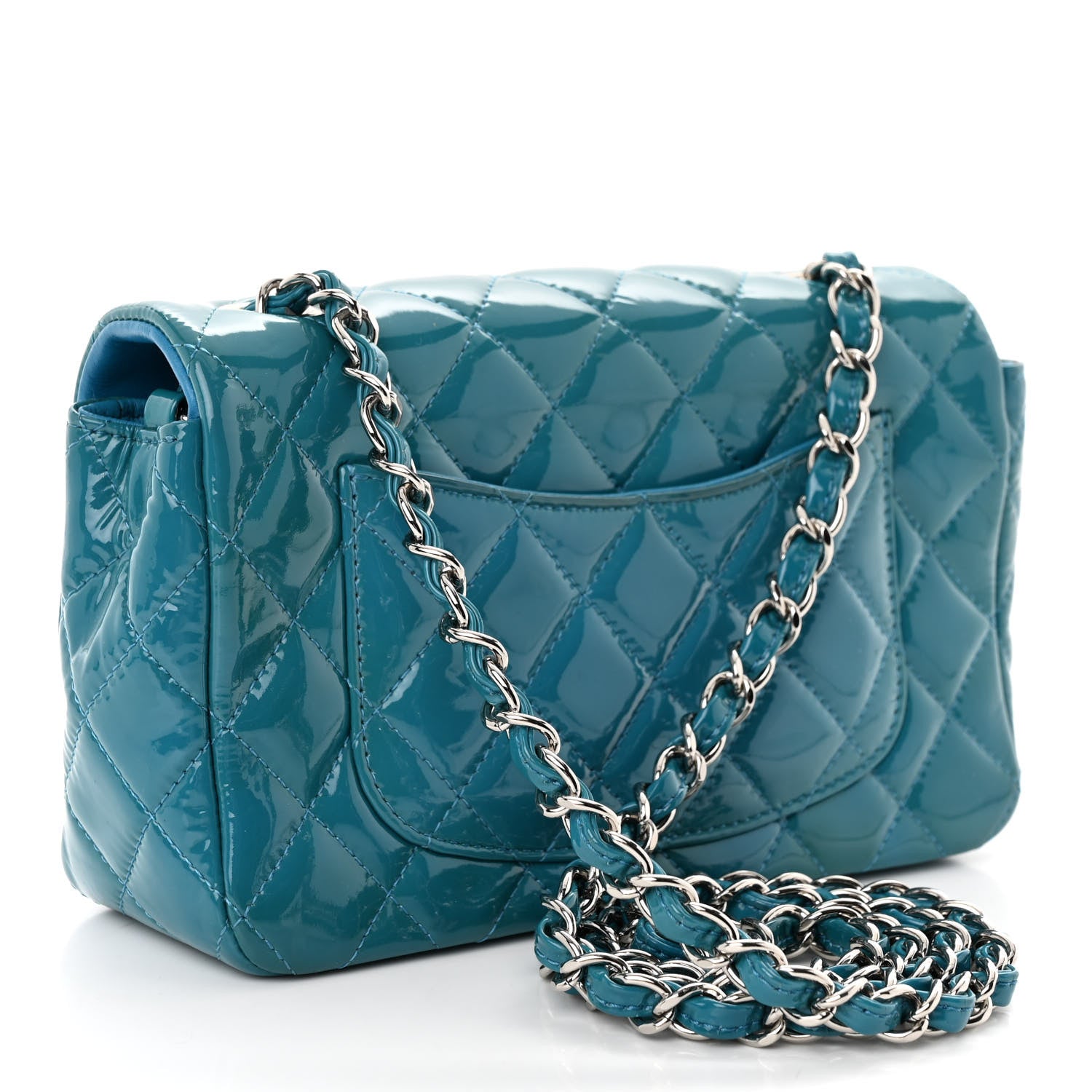 Chanel Patent Quilted Mini Rectangular Flap Turquoise 3 of 15