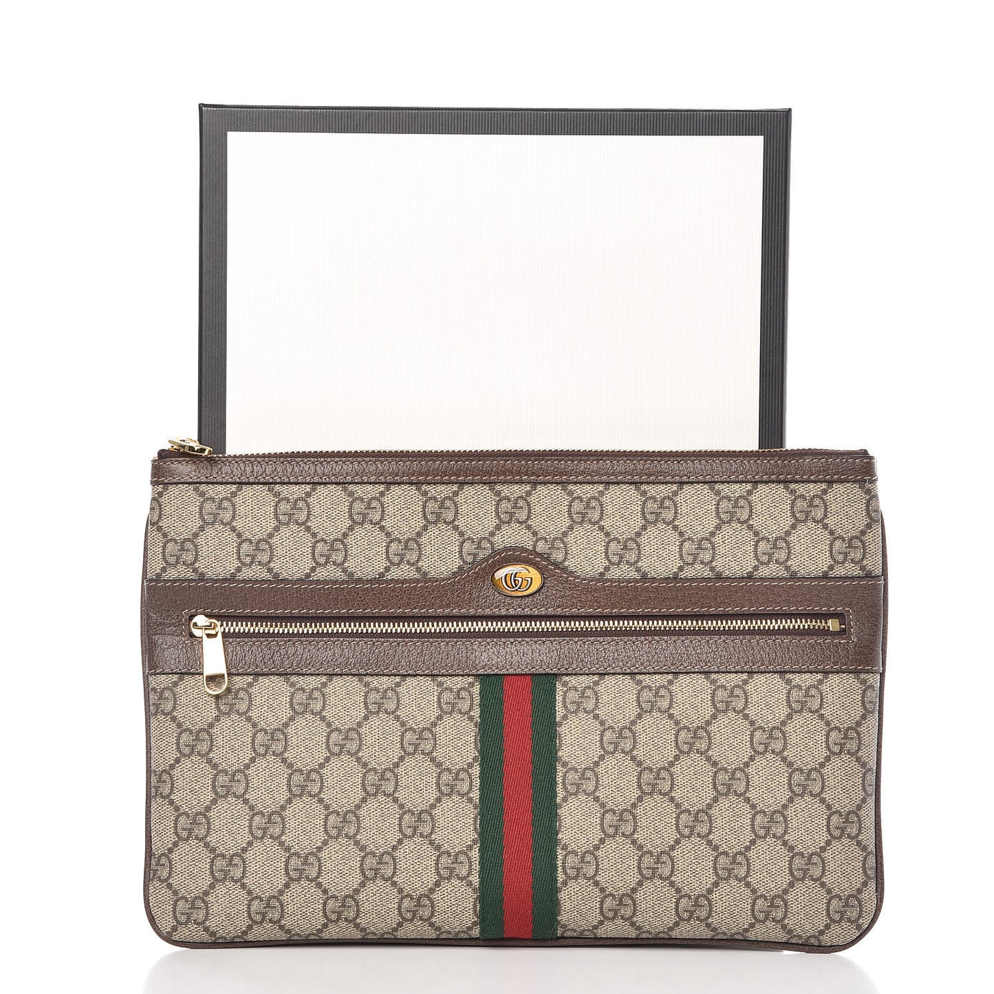 GG Supreme Monogram Large Ophidia Pouch Clutch Brown