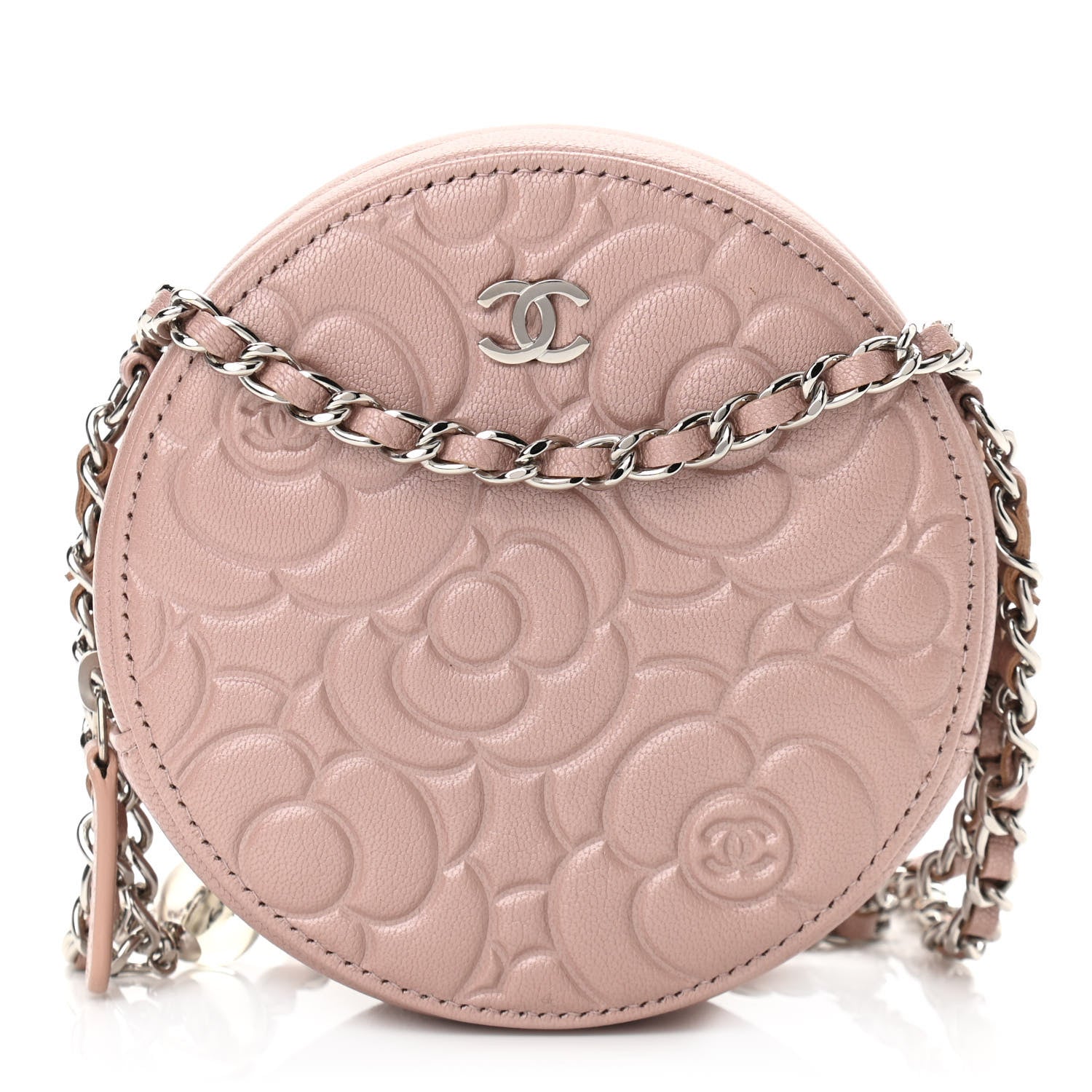 Chanel Goatskin Camellia Quilted Round Clutch With Chain Light Pink 1 of 11
