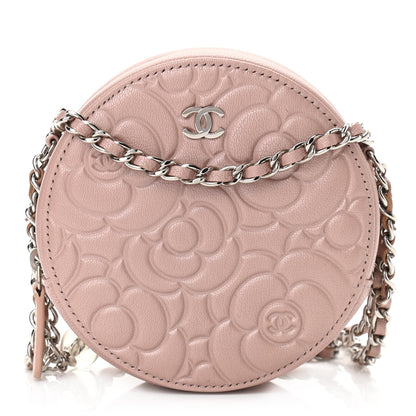 Chanel Goatskin Camellia Quilted Round Clutch With Chain Light Pink 1 of 11