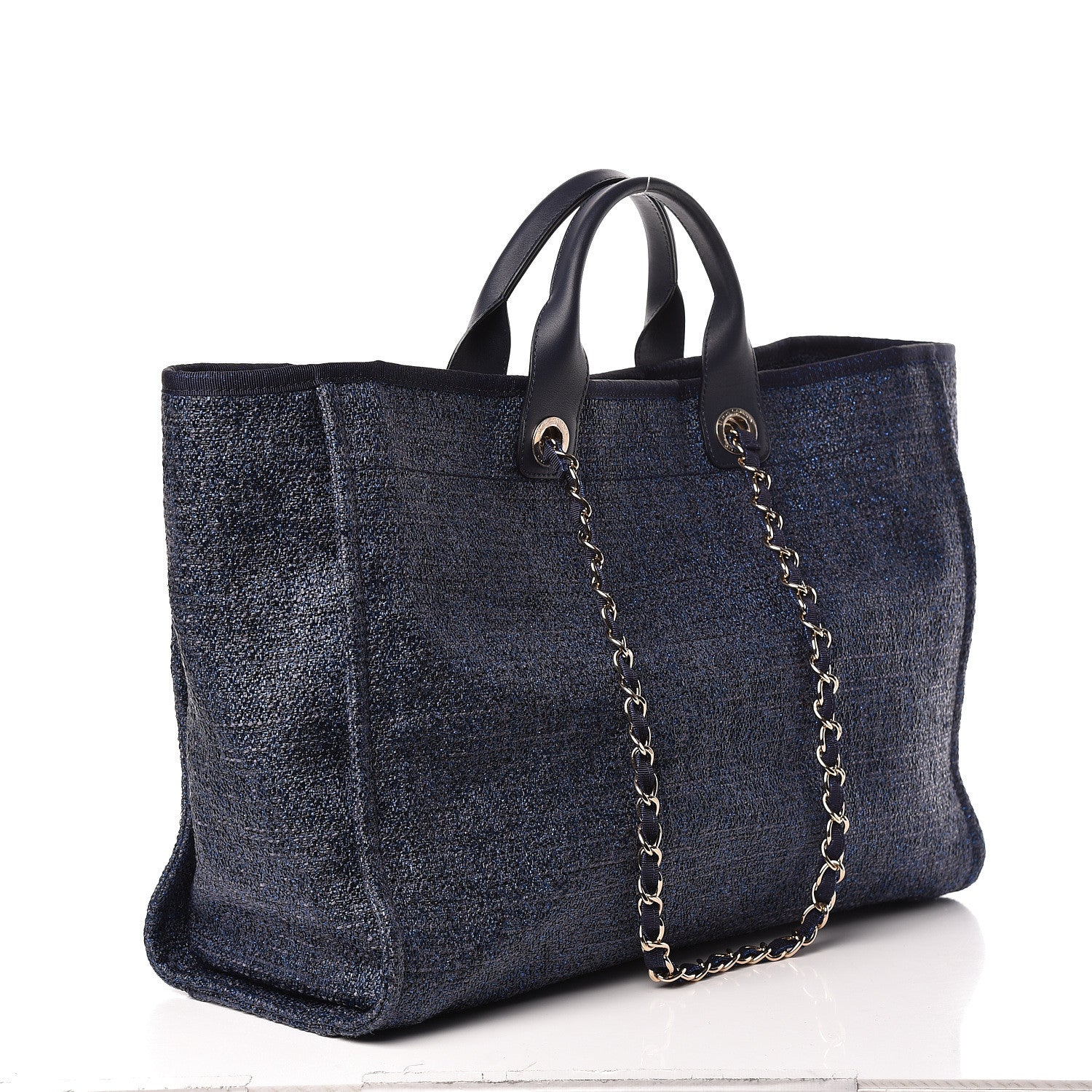 Chanel Lurex Canvas Large Deauville Tote Navy Blue 3 of 10