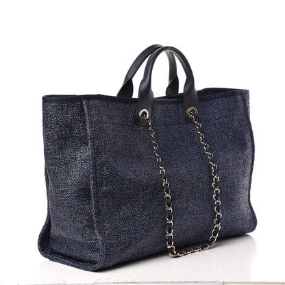 Chanel Lurex Canvas Large Deauville Tote Navy Blue 3 of 10