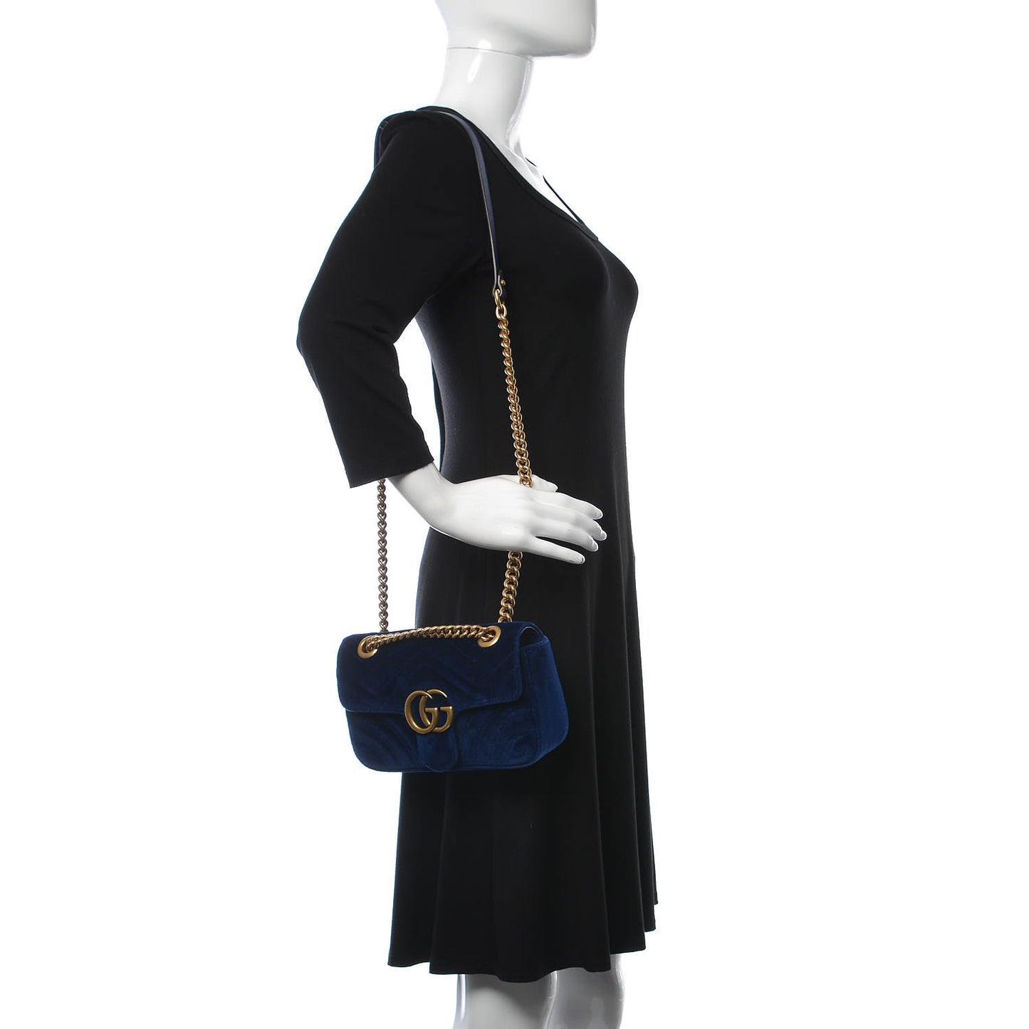 Velvet Matelasse Mini GG Marmont Shoulder Bag Cobalt Blue