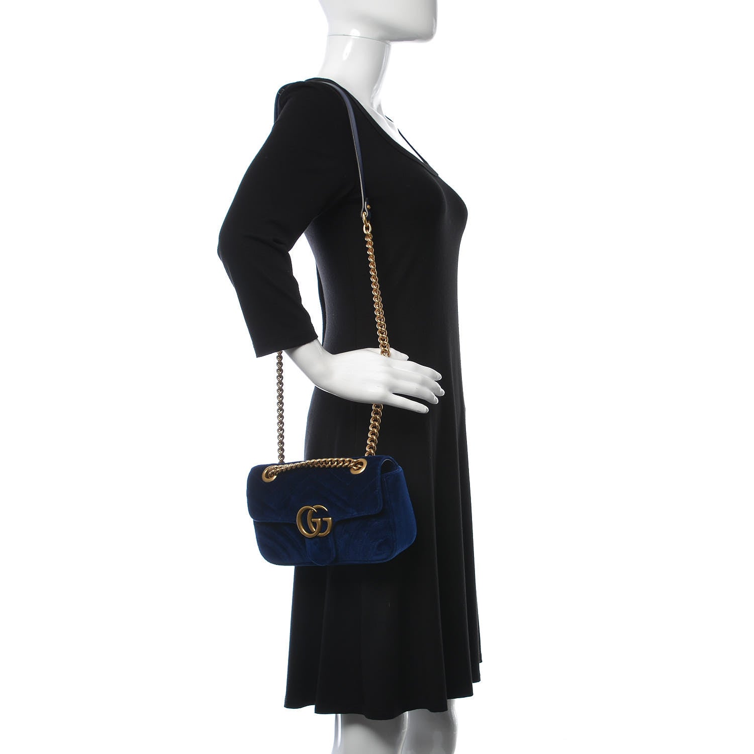 Gucci Velvet Matelasse Mini GG Marmont Shoulder Bag Cobalt Blue 2 of 9