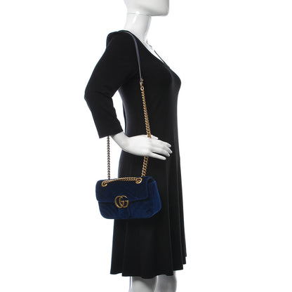 Gucci Velvet Matelasse Mini GG Marmont Shoulder Bag Cobalt Blue 2 of 9