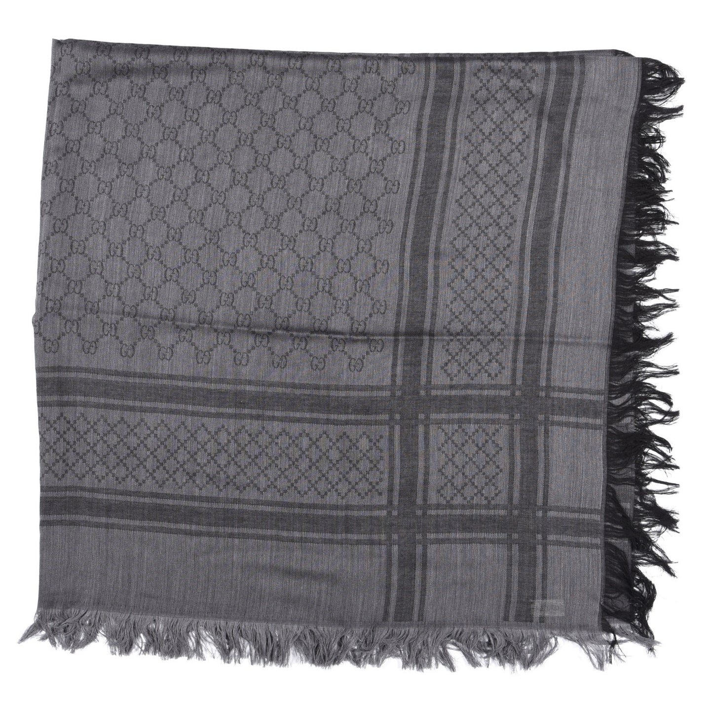Wool Silk Diamante Monogram Shawl Black