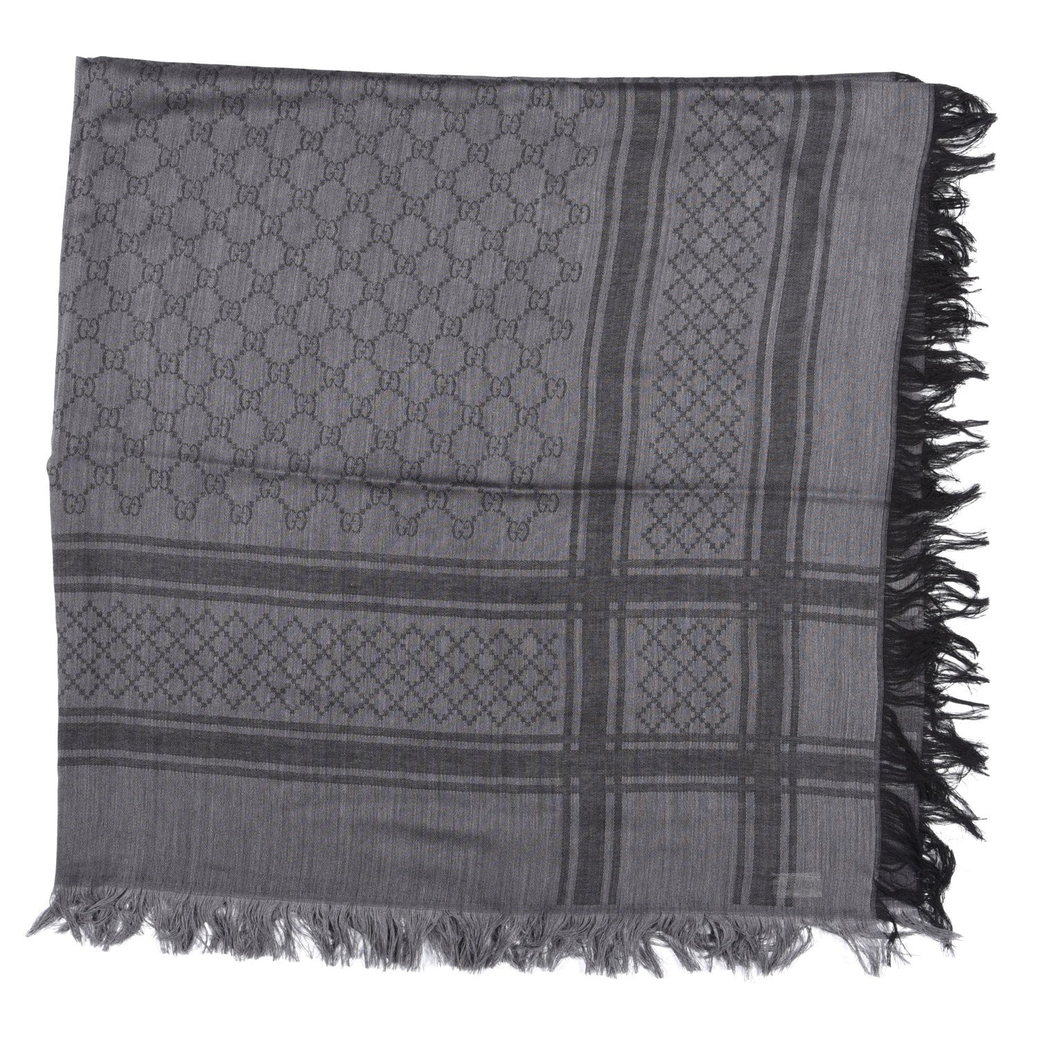Gucci Wool Silk Diamante Monogram Shawl Black 2 of 6