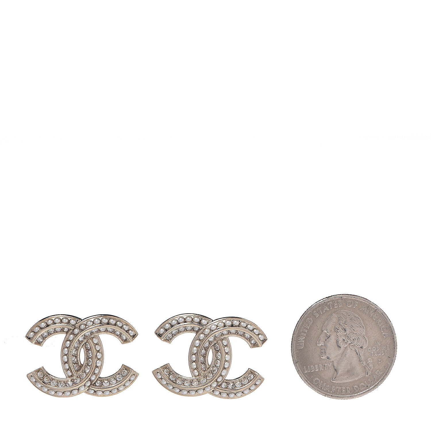 Chanel Pearl Crystal CC Earrings Gold 2 of 3