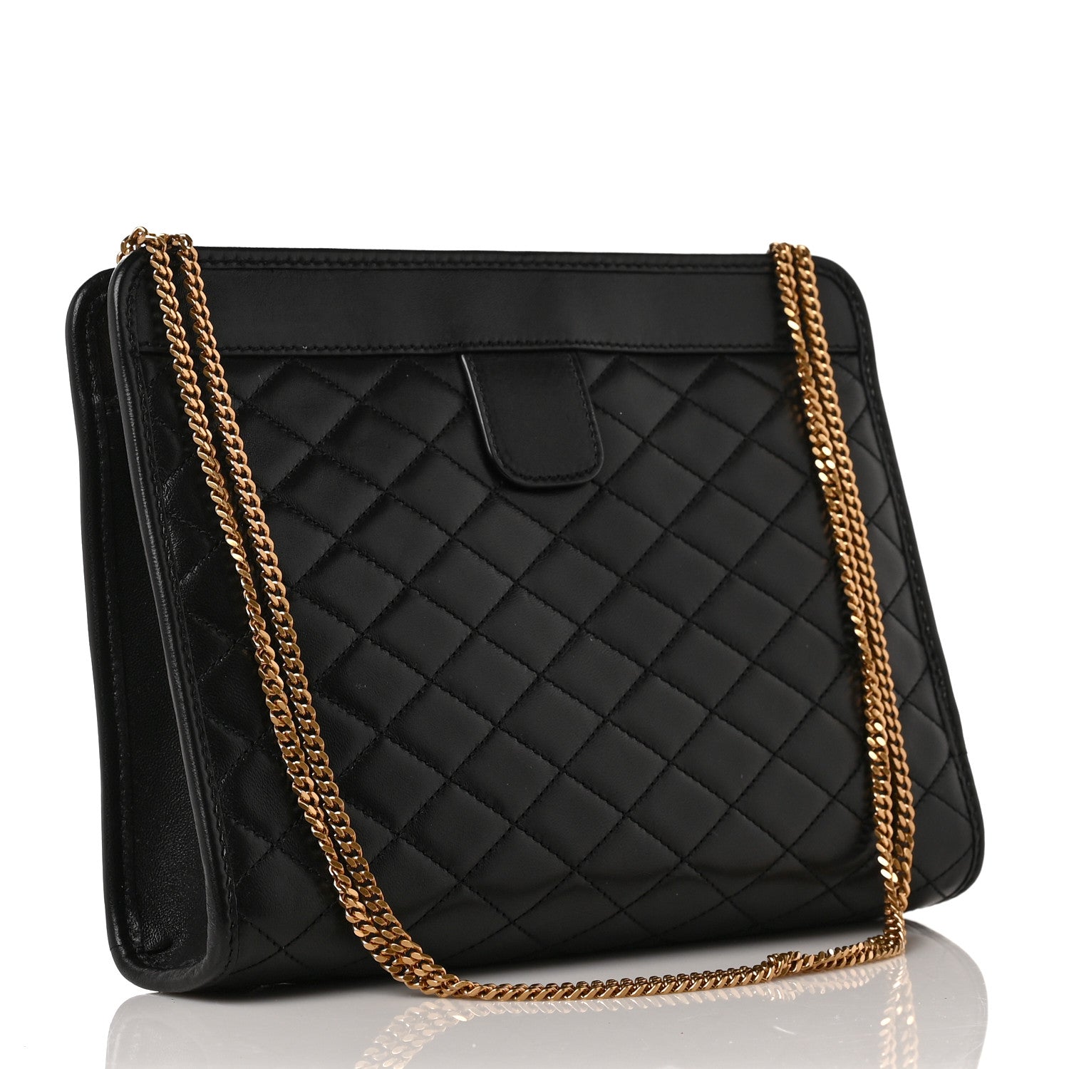 Saint Laurent Lambskin Quilted Monogram Baby Victoire Chain Clutch Bag Black 3 of 8