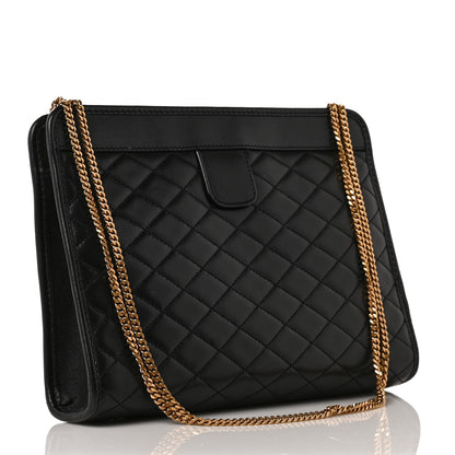 Saint Laurent Lambskin Quilted Monogram Baby Victoire Chain Clutch Bag Black 3 of 8