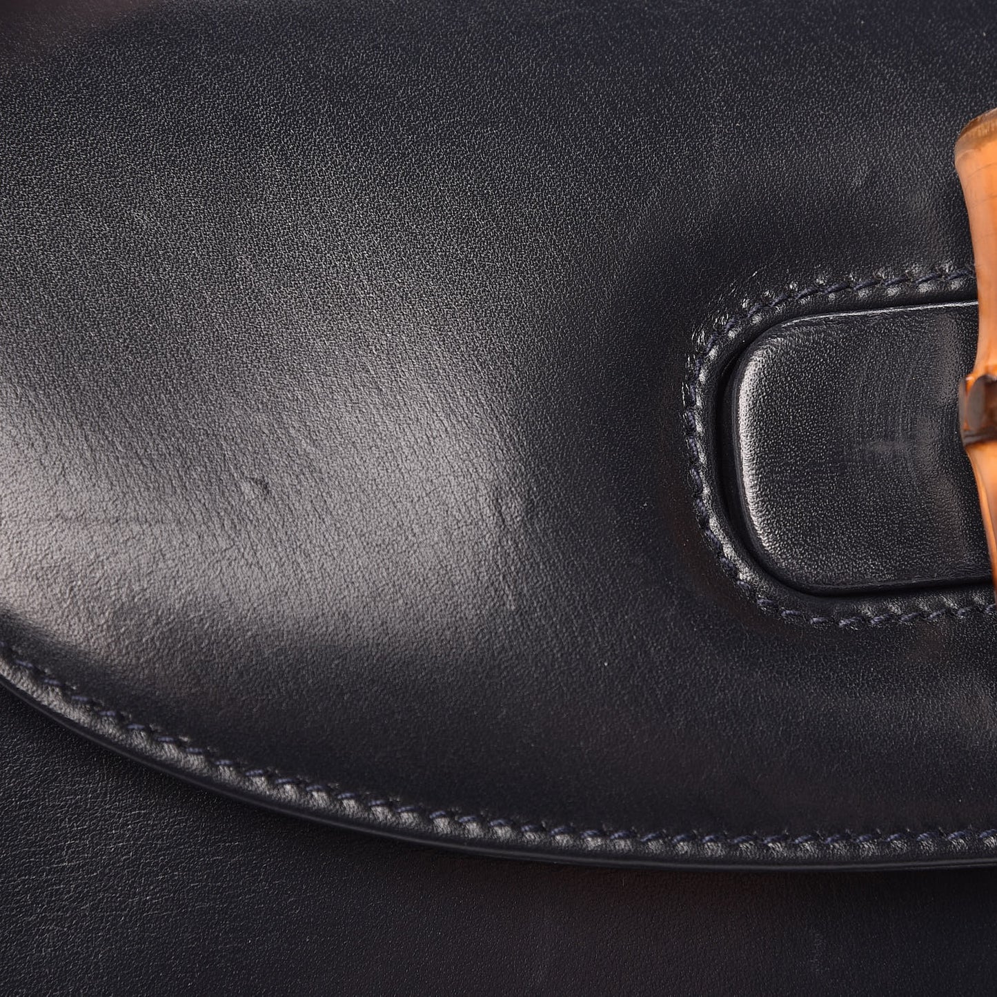 Calfskin Bamboo Top Handle Bag Navy