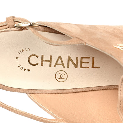Chanel Suede Pearl Open Toe Caged Sandals 39.5 Beige 6 of 9