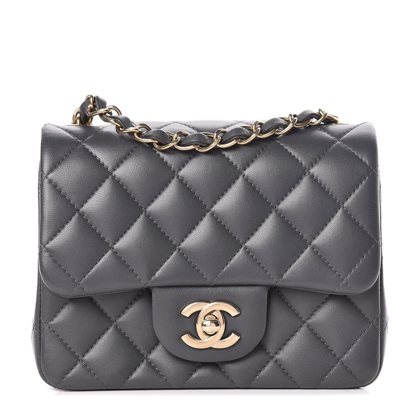 Lambskin Quilted Mini Square Flap Dark Grey
