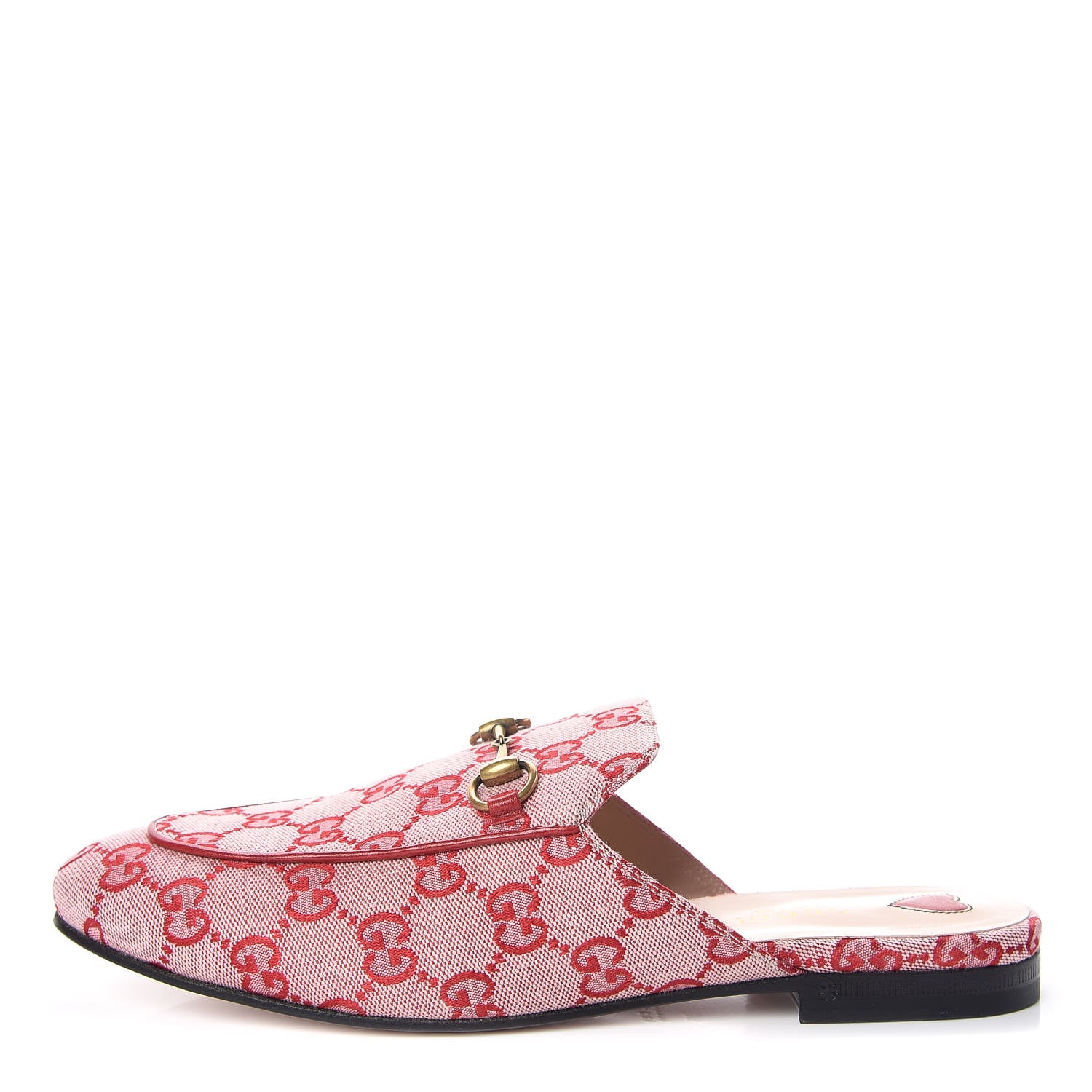 Gucci Canvas GG Monogram Horsebit Womens Princetown Slippers 39 Gardenia Hibiscus Red 1 of 9