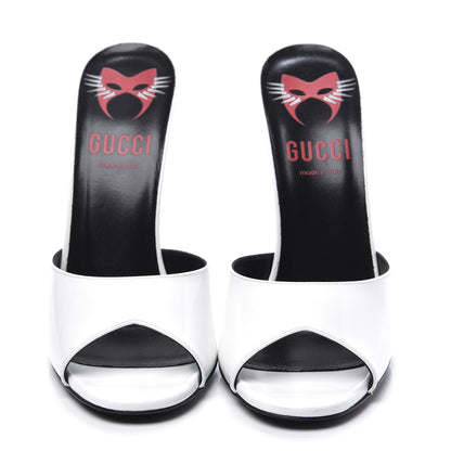 Gucci Polished Calfskin Scarlet High Heel Slide Sandals 39 Great White 2 of 12