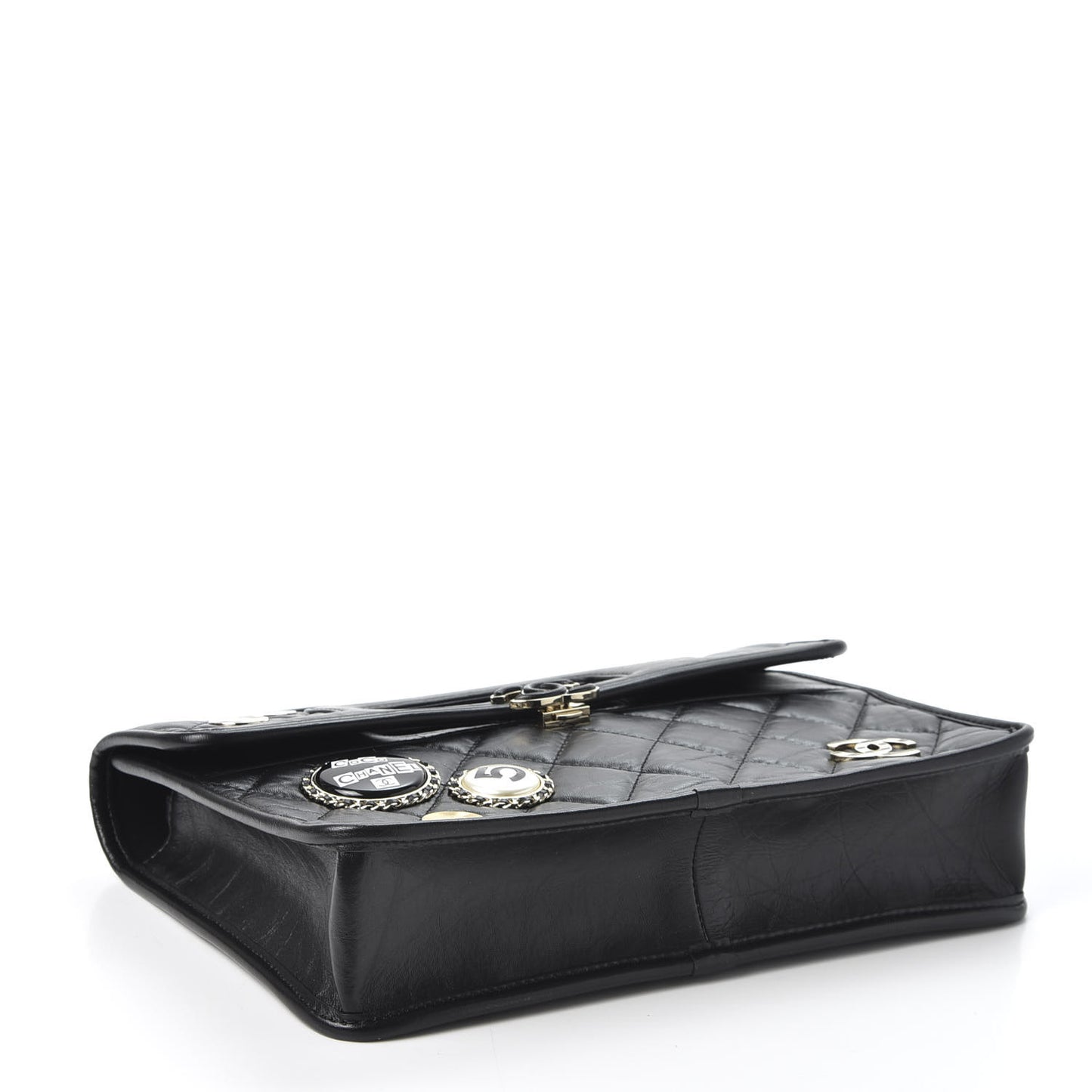 Aged Calfskin Charms Flap Bag Black