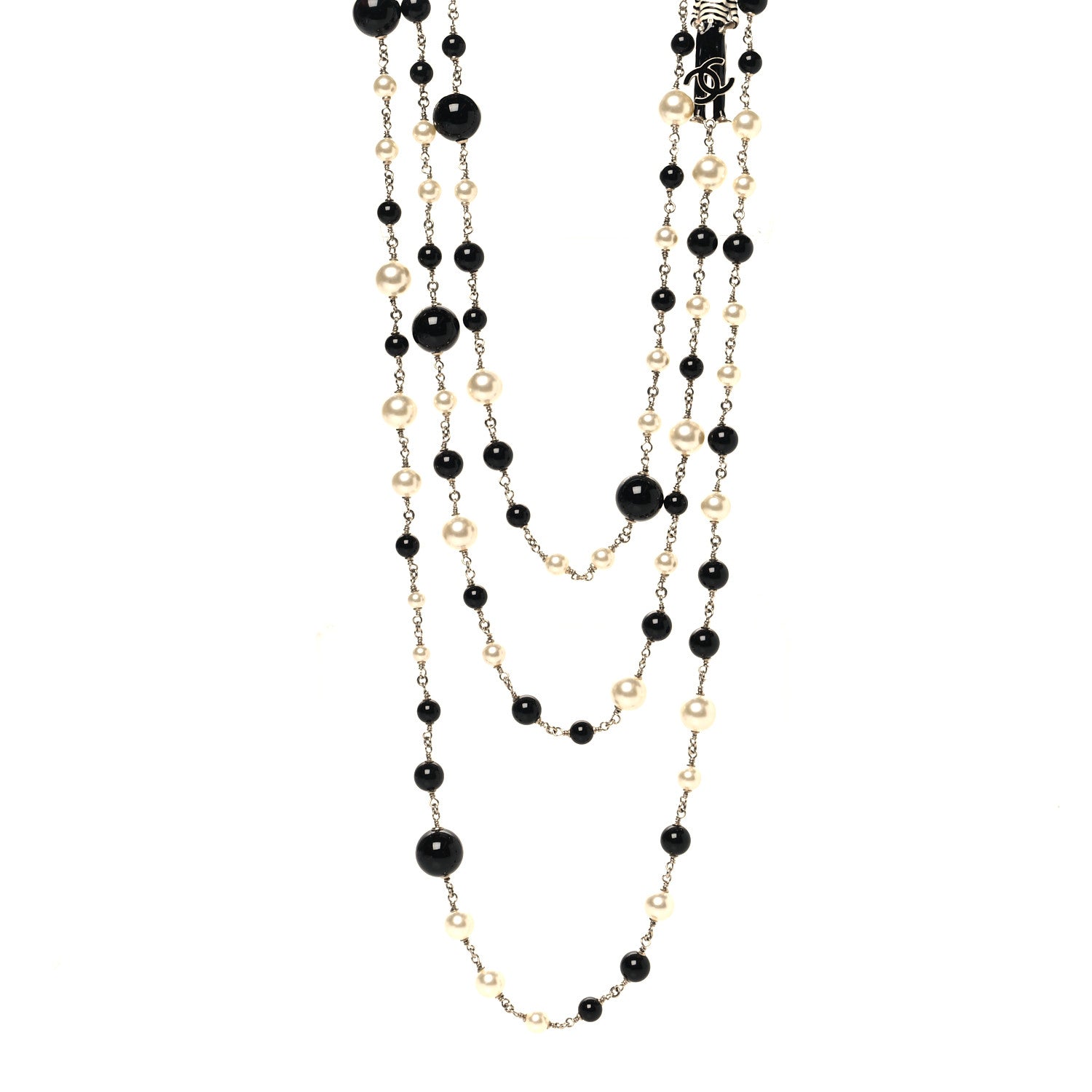 Chanel Pearl CC 100th Anniversary Coco Charm Necklace Black Beige Gold 1 of 4