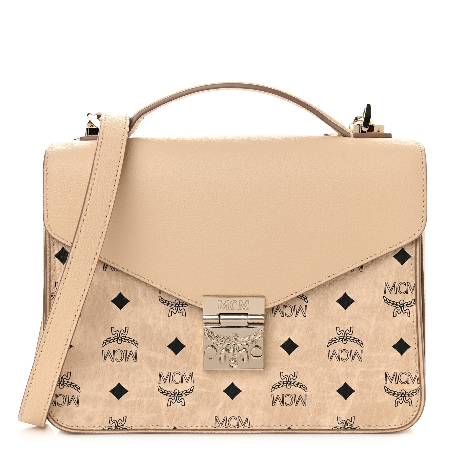 MCM Visetos Calfskin Medium Patricia Satchel Beige 1 of 9